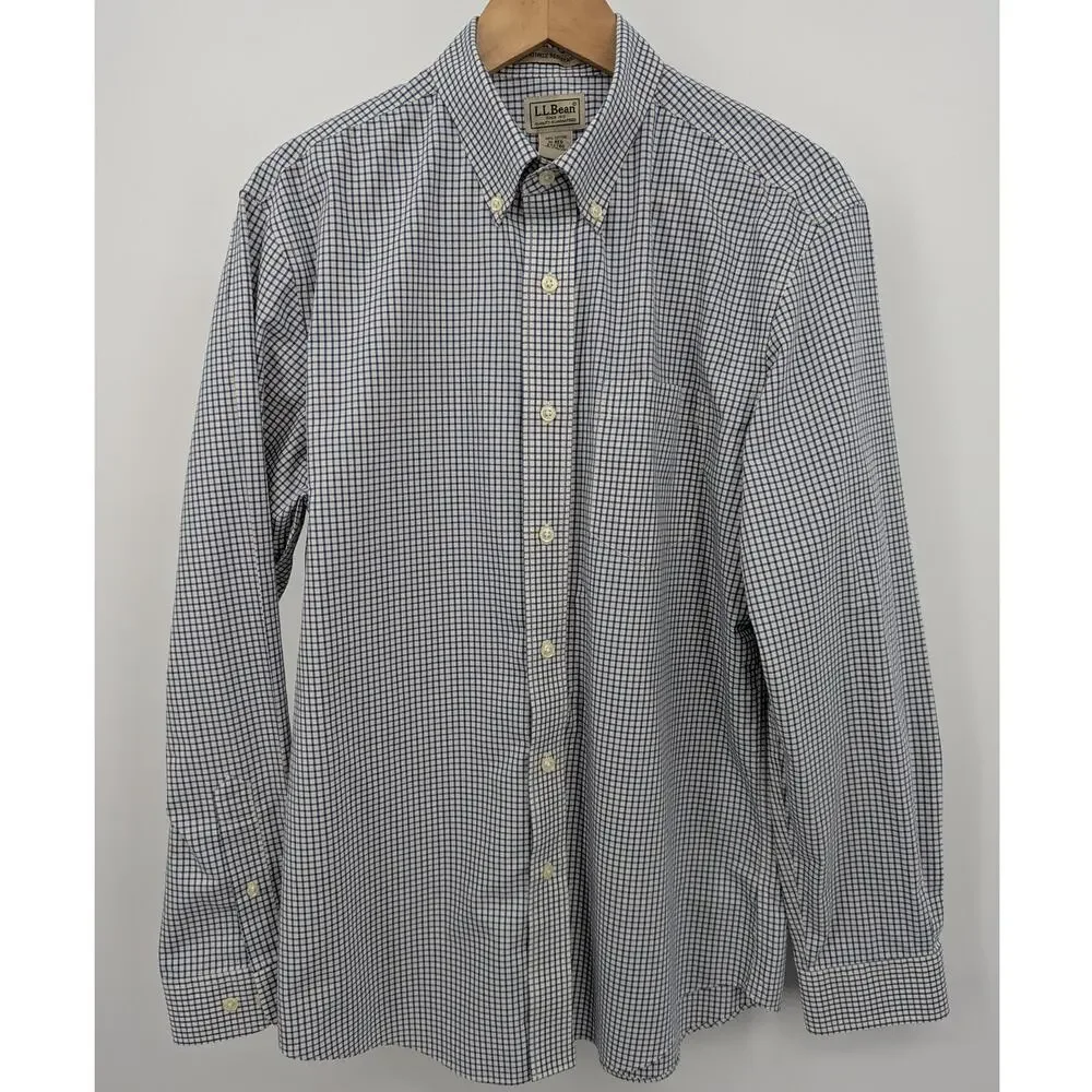 L.L. Bean Wrinkle Resistant Mens Medium Blue White Gingham Button Down Shirt